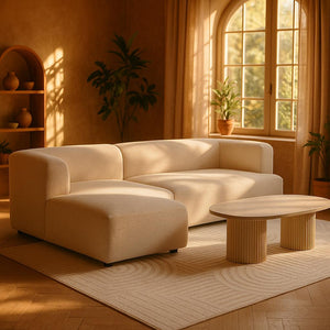 BOUCLE CURVED EDGED L SHAPE SOFA