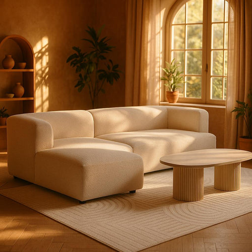 BOUCLE CURVED EDGED L SHAPE SOFA