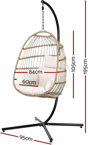 Gardeon Outdoor Egg Swing Chair Rattan Yellow Garden Bench Hanging Seat, Patio Baconly Furniture Chairs, with Cushions Stand Wicker Basket Foldable Water Resistant 150kg Capacity