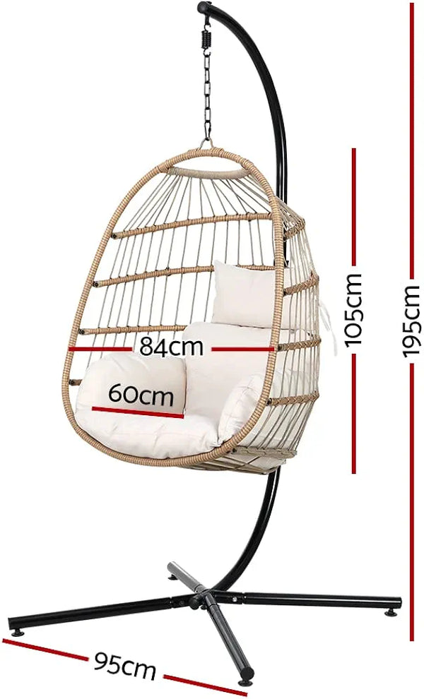 Gardeon Outdoor Egg Swing Chair Rattan Yellow Garden Bench Hanging Seat, Patio Baconly Furniture Chairs, with Cushions Stand Wicker Basket Foldable Water Resistant 150kg Capacity