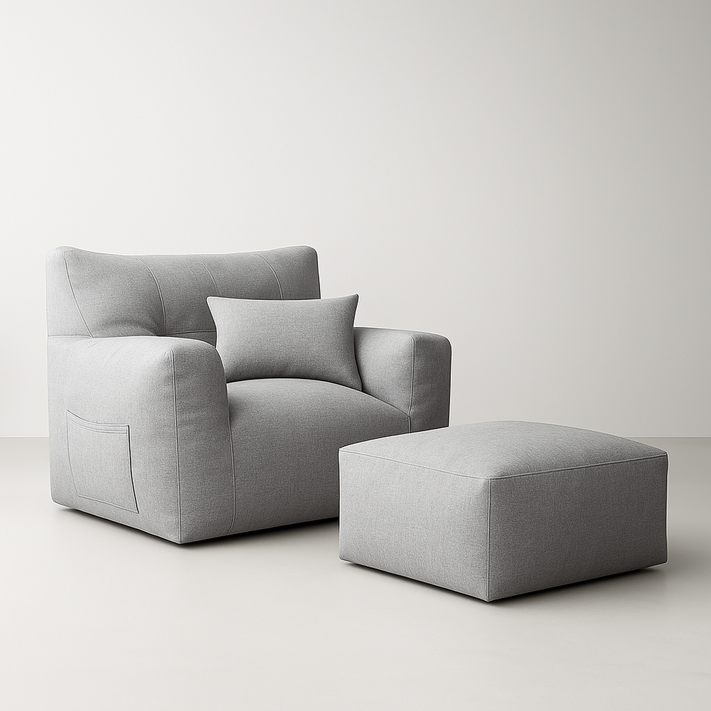 Light Grey (Aston) Bag Chair + Ottoman love sac