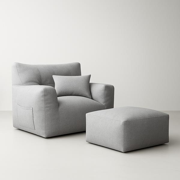 Light Grey (Aston) Bag Chair + Ottoman love sac