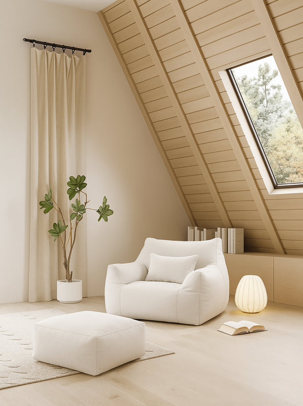 Cream (Aston) Bag Chair + Ottoman love sac