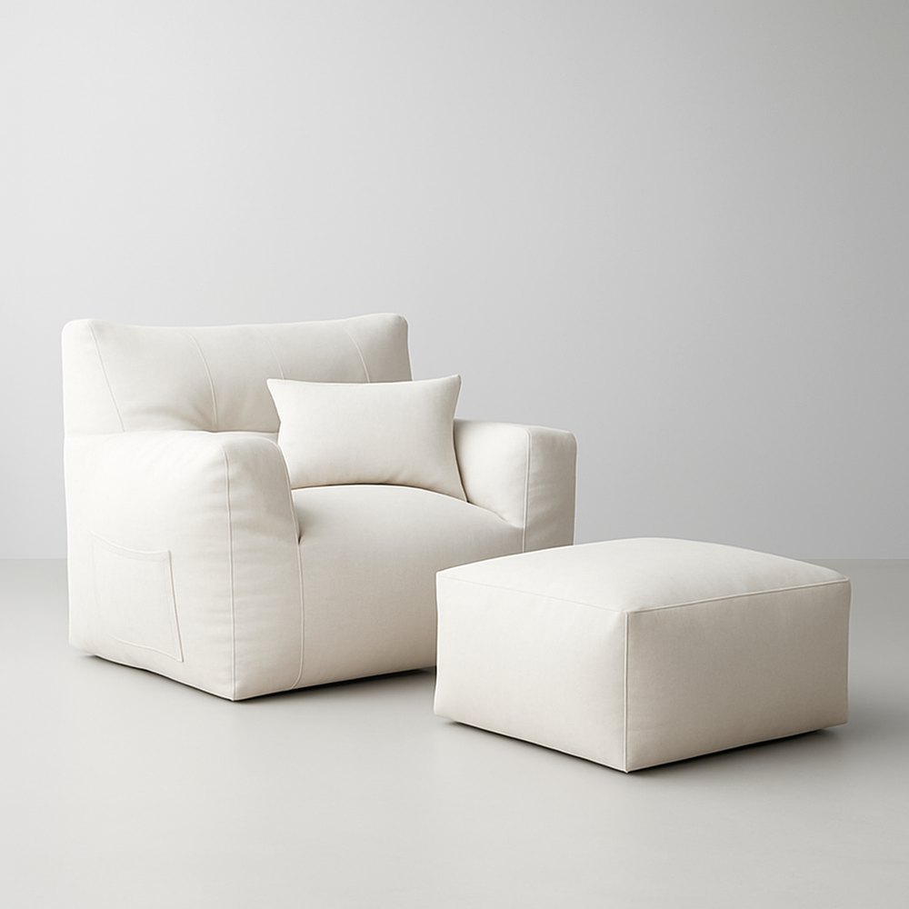 Cream (Aston) Bag Chair + Ottoman love sac