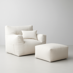 Cream (Aston) Bag Chair + Ottoman love sac