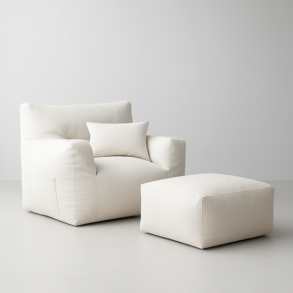 Cream (Aston) Bag Chair + Ottoman love sac