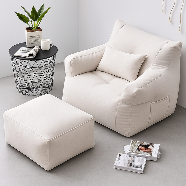 Cream (Aston) Bag Chair + Ottoman love sac