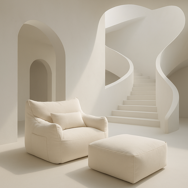 Cream (Aston) Bag Chair + Ottoman love sac