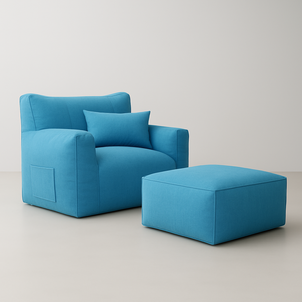 Blue (Aston) Bag Chair + Ottoman love sac