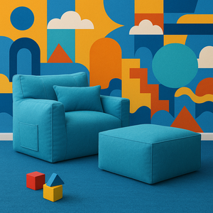 Blue (Aston) Bag Chair + Ottoman love sac