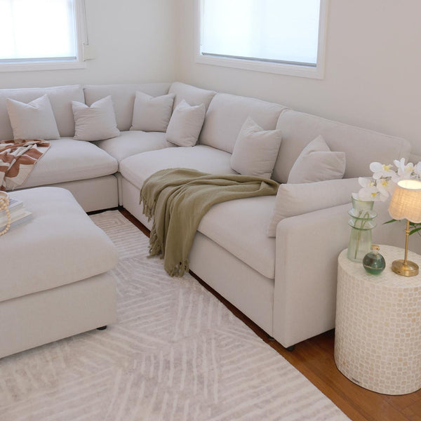 Millie 6-Seater Fabric Corner Chaise Sofa - Warm Light Grey