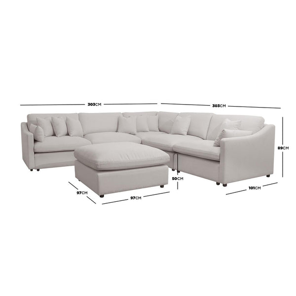 Millie 6-Seater Fabric Corner Chaise Sofa - Warm Light Grey